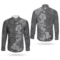 Pauli Hawai'i Hibiscus Couples Matching Summer Maxi Dress and Long Sleeve Button Shirt Polynesian Tribal Tattoo Pattern Floral Elements