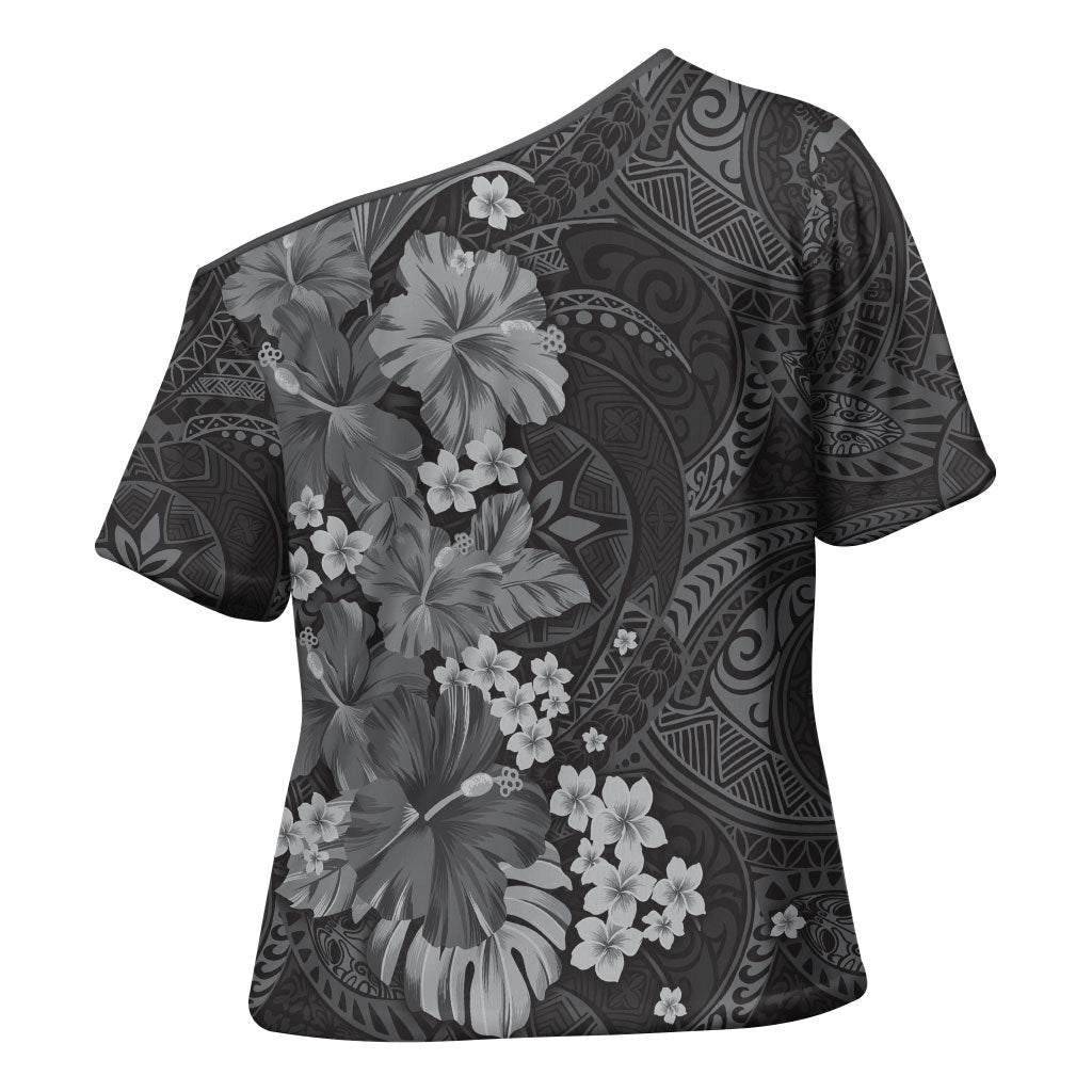 Pauli Hawai'i Hibiscus Cross Shoulder Shirt Polynesian Tribal Tattoo Pattern Floral Elements