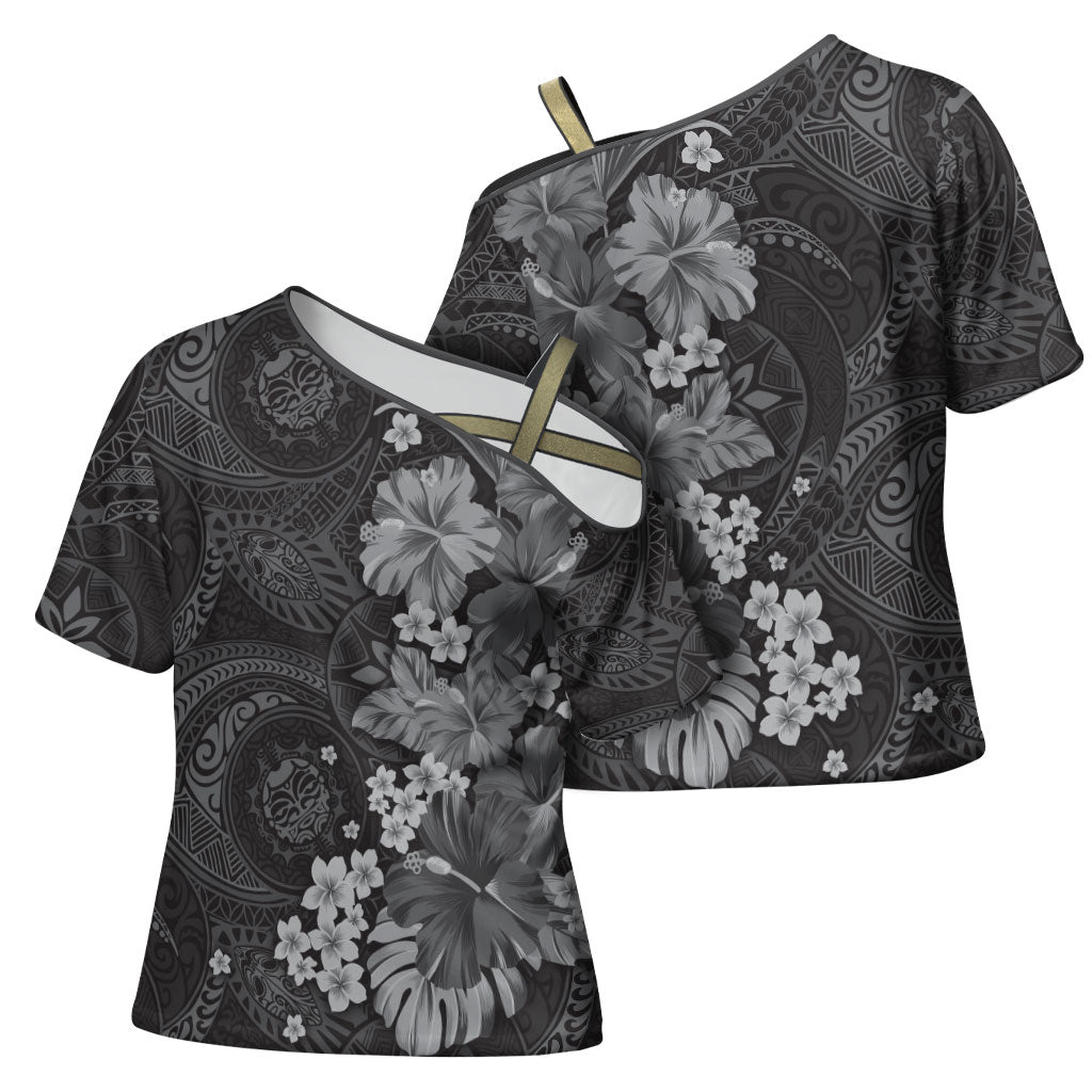 Pauli Hawai'i Hibiscus Cross Shoulder Shirt Polynesian Tribal Tattoo Pattern Floral Elements
