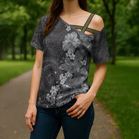 Pauli Hawai'i Hibiscus Cross Shoulder Shirt Polynesian Tribal Tattoo Pattern Floral Elements