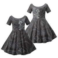 Pauli Hawai'i Hibiscus Family Matching Long Sleeve Bodycon Dress and Hawaiian Shirt Polynesian Tribal Tattoo Pattern Floral Elements