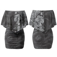 Pauli Hawai'i Hibiscus Family Matching Off Shoulder Short Dress and Hawaiian Shirt Polynesian Tribal Tattoo Pattern Floral Elements