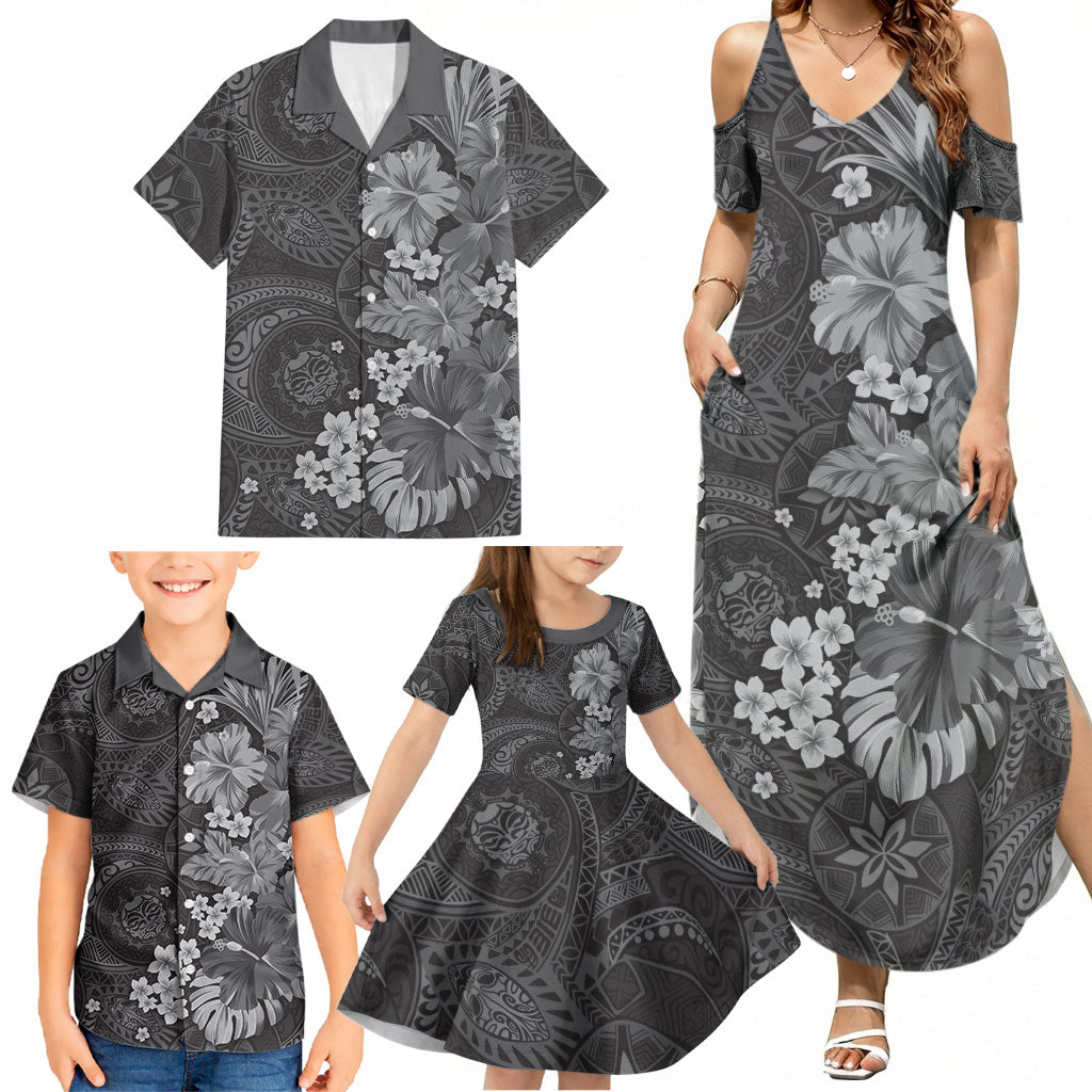 Pauli Hawai'i Hibiscus Family Matching Summer Maxi Dress and Hawaiian Shirt Polynesian Tribal Tattoo Pattern Floral Elements LT9 - Polynesian Pride