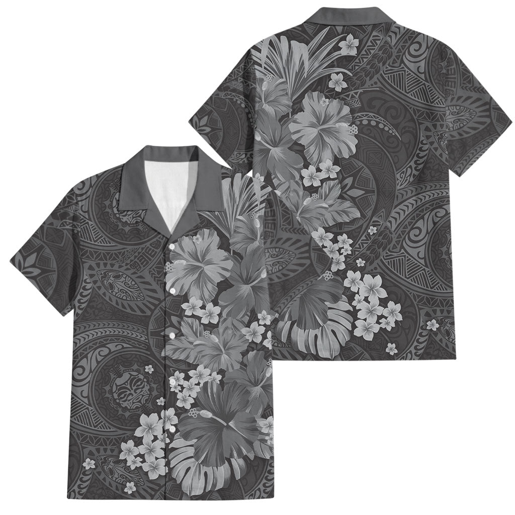 Pauli Hawai'i Hibiscus Family Matching Summer Maxi Dress and Hawaiian Shirt Polynesian Tribal Tattoo Pattern Floral Elements
