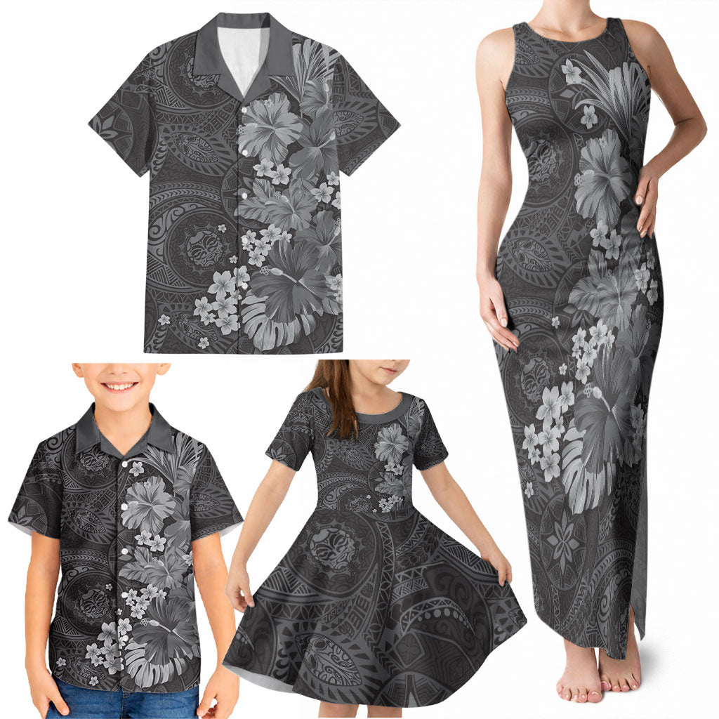 Pauli Hawai'i Hibiscus Family Matching Tank Maxi Dress and Hawaiian Shirt Polynesian Tribal Tattoo Pattern Floral Elements