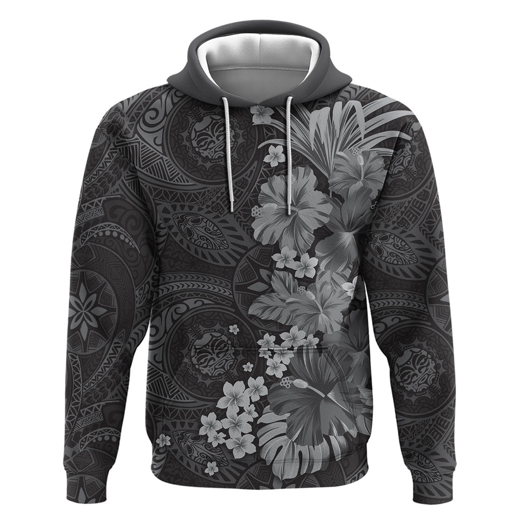 Pauli Hawai'i Hibiscus Hoodie Polynesian Tribal Tattoo Pattern Floral Elements LT9 Pullover Hoodie Soft Black - Polynesian Pride