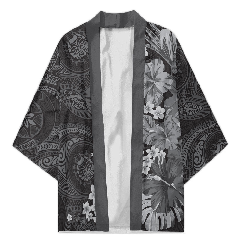 Pauli Hawai'i Hibiscus Kimono Polynesian Tribal Tattoo Pattern Floral Elements LT9 Unisex Soft Black - Polynesian Pride