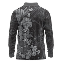 Pauli Hawai'i Hibiscus Long Sleeve Polo Shirt Polynesian Tribal Tattoo Pattern Floral Elements