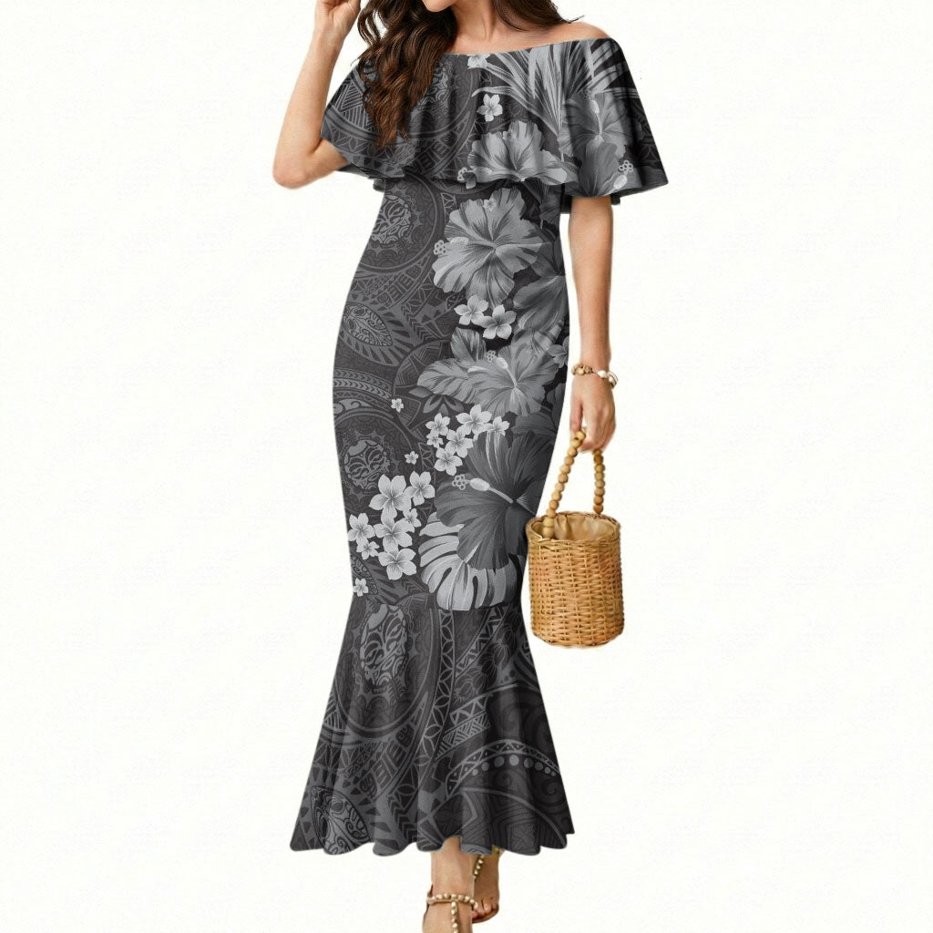 Pauli Hawai'i Hibiscus Mermaid Dress Polynesian Tribal Tattoo Pattern Floral Elements