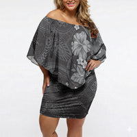 Pauli Hawai'i Hibiscus Off Shoulder Short Dress Polynesian Tribal Tattoo Pattern Floral Elements