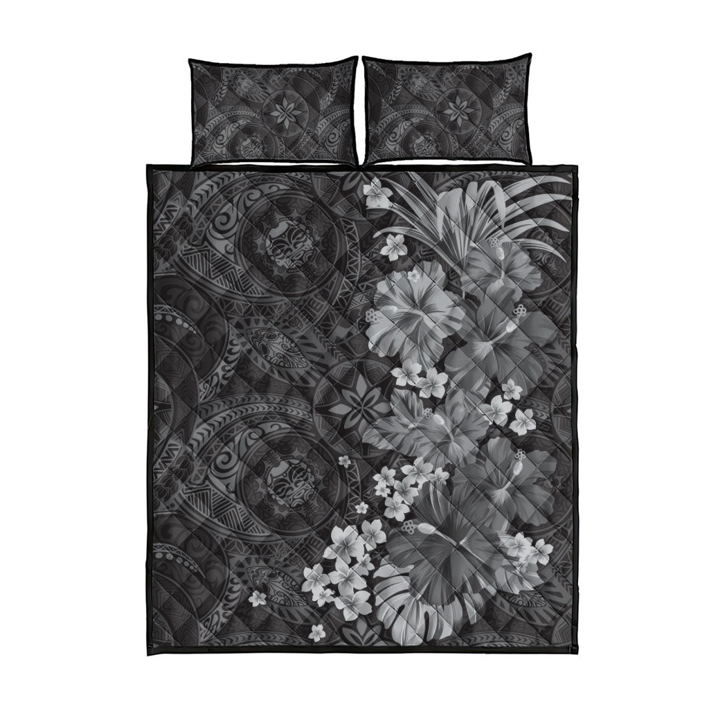 Pauli Hawai'i Hibiscus Quilt Bed Set Polynesian Tribal Tattoo Pattern Floral Elements