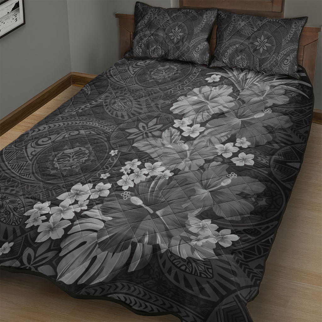 Pauli Hawai'i Hibiscus Quilt Bed Set Polynesian Tribal Tattoo Pattern Floral Elements