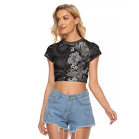 Pauli Hawai'i Hibiscus Raglan Cropped T Shirt Polynesian Tribal Tattoo Pattern Floral Elements