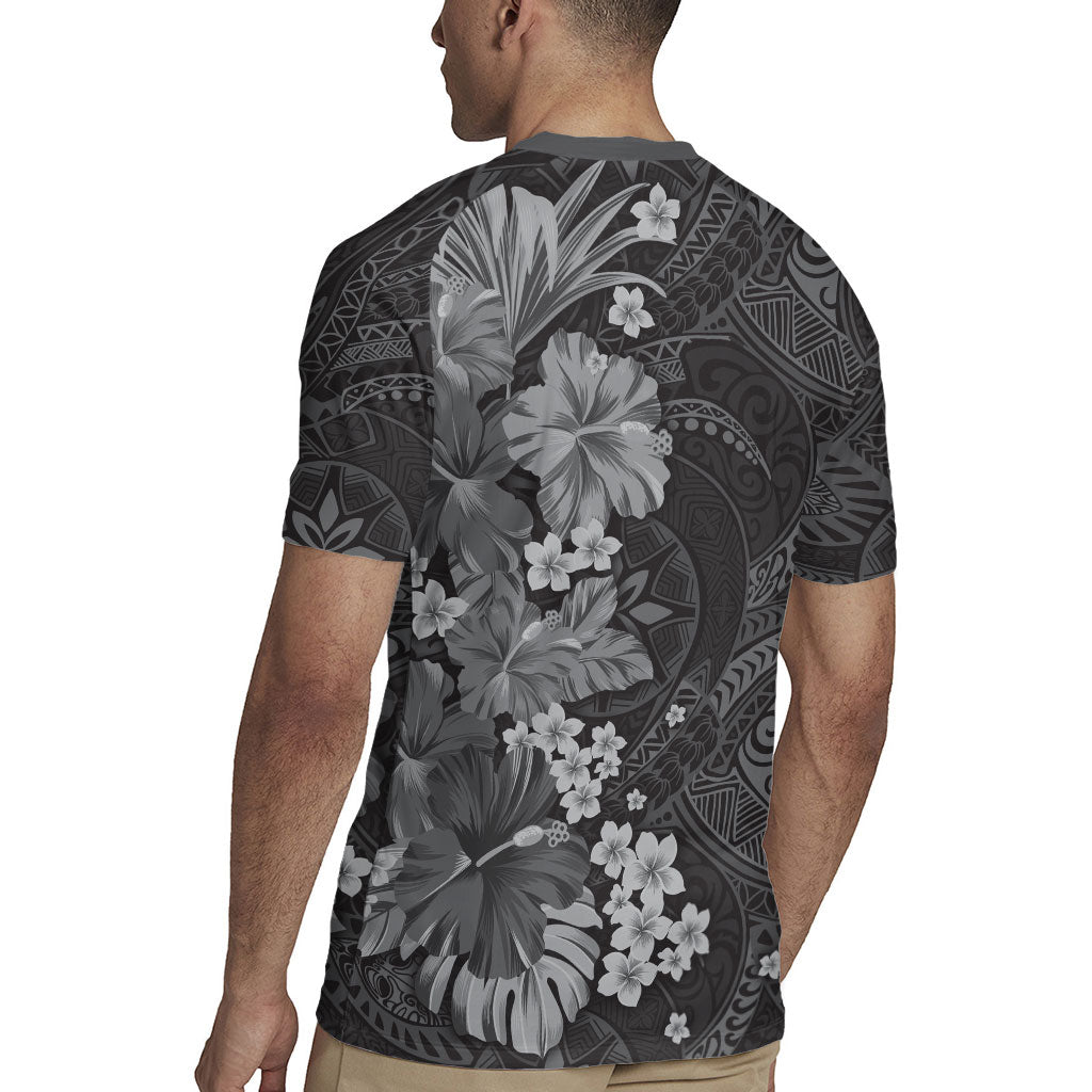 Pauli Hawai'i Hibiscus Rugby Jersey Polynesian Tribal Tattoo Pattern Floral Elements