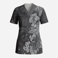 Pauli Hawai'i Hibiscus Scrub Top Polynesian Tribal Tattoo Pattern Floral Elements