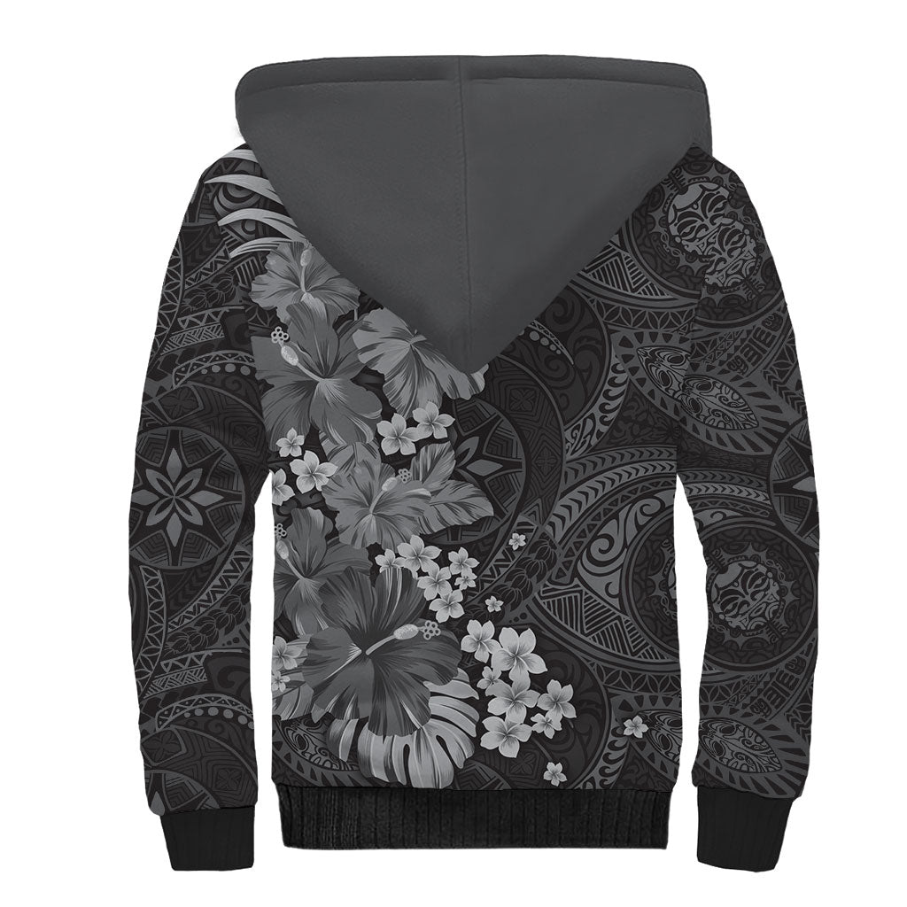 Pauli Hawai'i Hibiscus Sherpa Hoodie Polynesian Tribal Tattoo Pattern Floral Elements