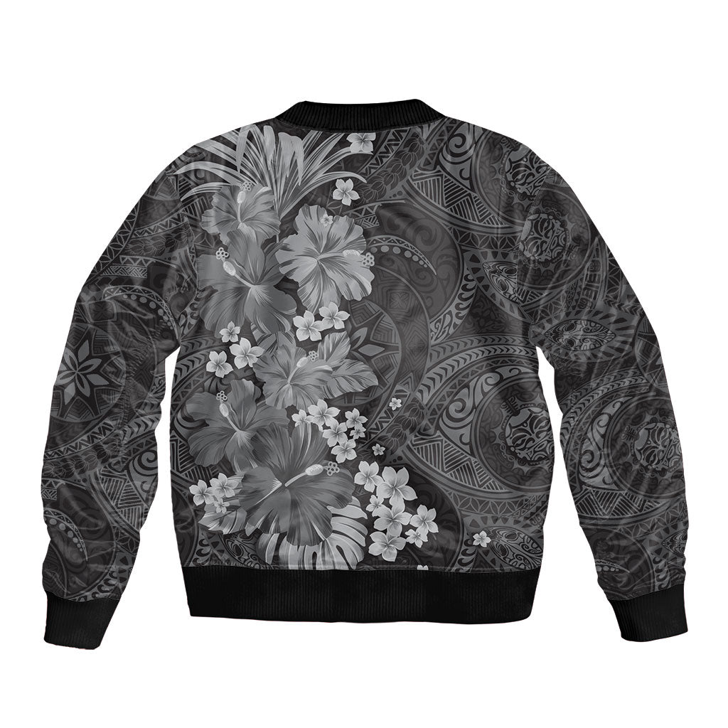 Pauli Hawai'i Hibiscus Sleeve Zip Bomber Jacket Polynesian Tribal Tattoo Pattern Floral Elements
