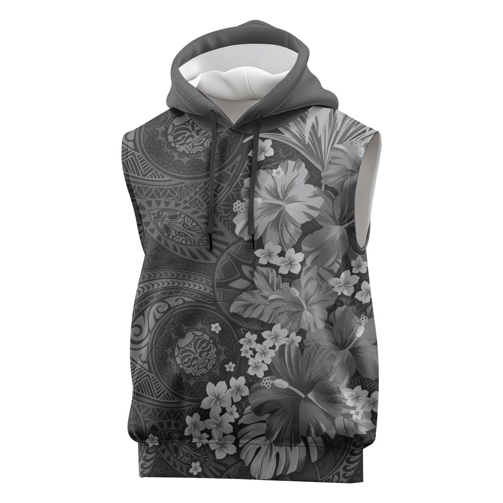 Pauli Hawai'i Hibiscus Sleeveless Hoodie Polynesian Tribal Tattoo Pattern Floral Elements LT9 Soft Black - Polynesian Pride