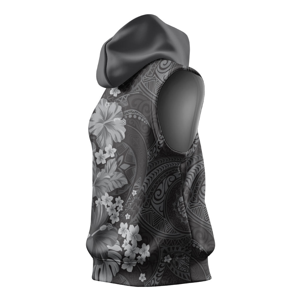Pauli Hawai'i Hibiscus Sleeveless Hoodie Polynesian Tribal Tattoo Pattern Floral Elements