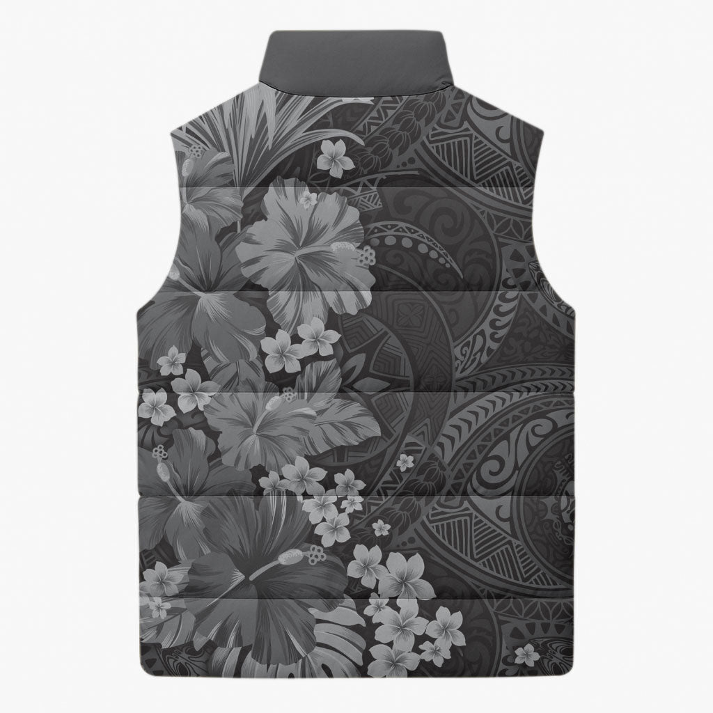 Pauli Hawai'i Hibiscus Sleeveless Puffer Jacket Polynesian Tribal Tattoo Pattern Floral Elements