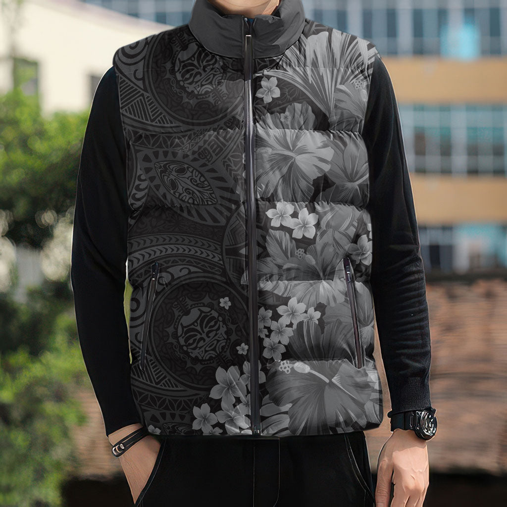 Pauli Hawai'i Hibiscus Sleeveless Puffer Jacket Polynesian Tribal Tattoo Pattern Floral Elements