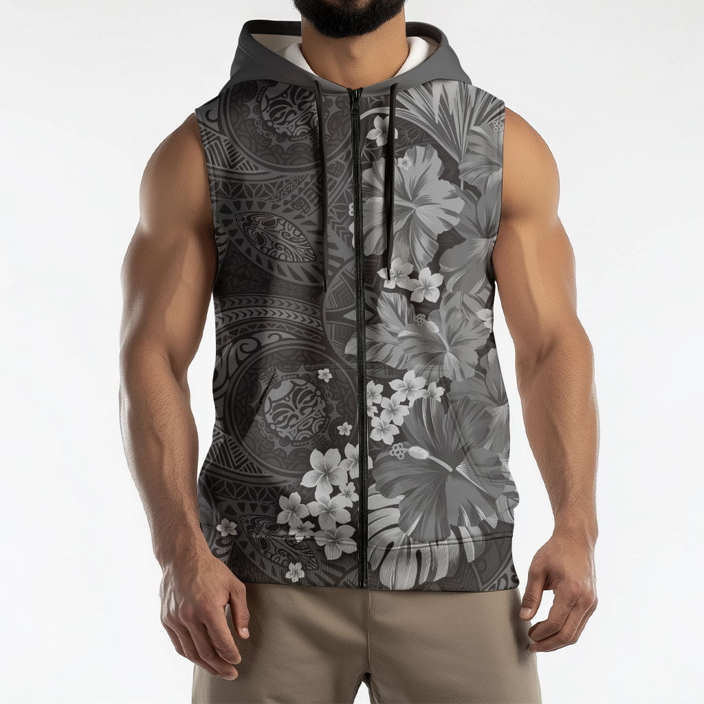 Pauli Hawai'i Hibiscus Sleeveless Zip Hoodie Polynesian Tribal Tattoo Pattern Floral Elements