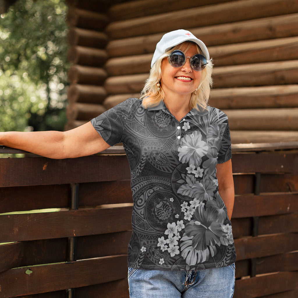 Pauli Hawai'i Hibiscus Women Polo Shirt Polynesian Tribal Tattoo Pattern Floral Elements