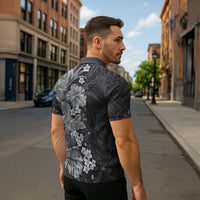 Pauli Hawai'i Hibiscus Zipper Polo Shirt Polynesian Tribal Tattoo Pattern Floral Elements