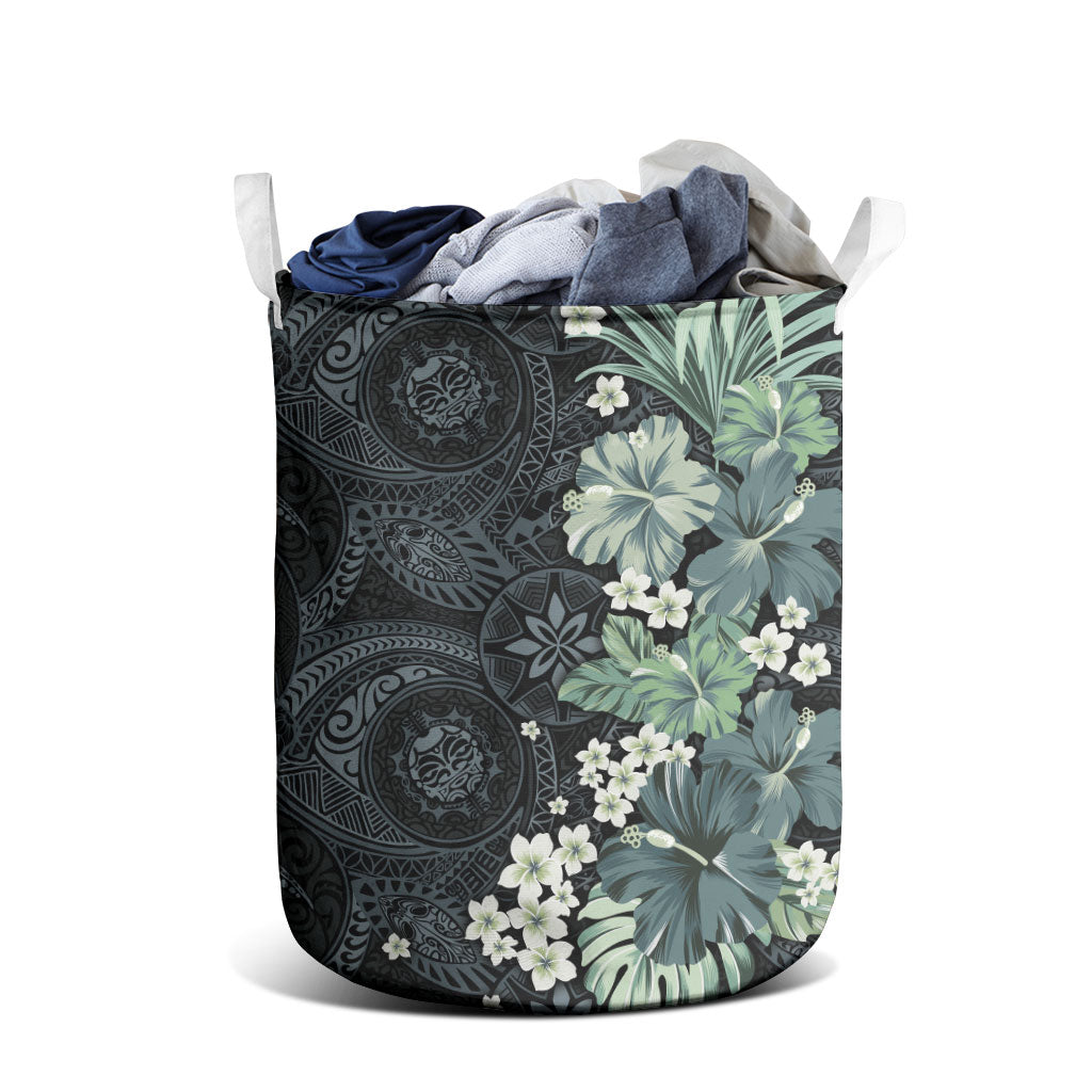 Pauliuli Hawai'i Hibiscus Laundry Basket Polynesian Tribal Tattoo Pattern Floral Elements