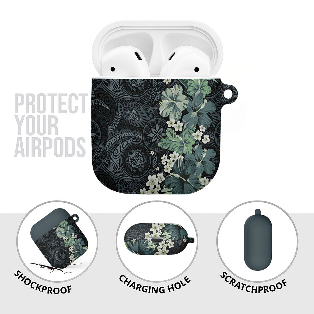 Pauliuli Hawai'i Hibiscus AirPods Case Polynesian Tribal Tattoo Pattern Floral Elements