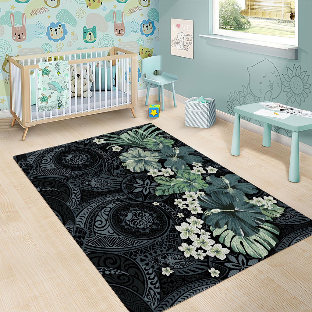 Pauliuli Hawai'i Hibiscus Area Rug Polynesian Tribal Tattoo Pattern Floral Elements