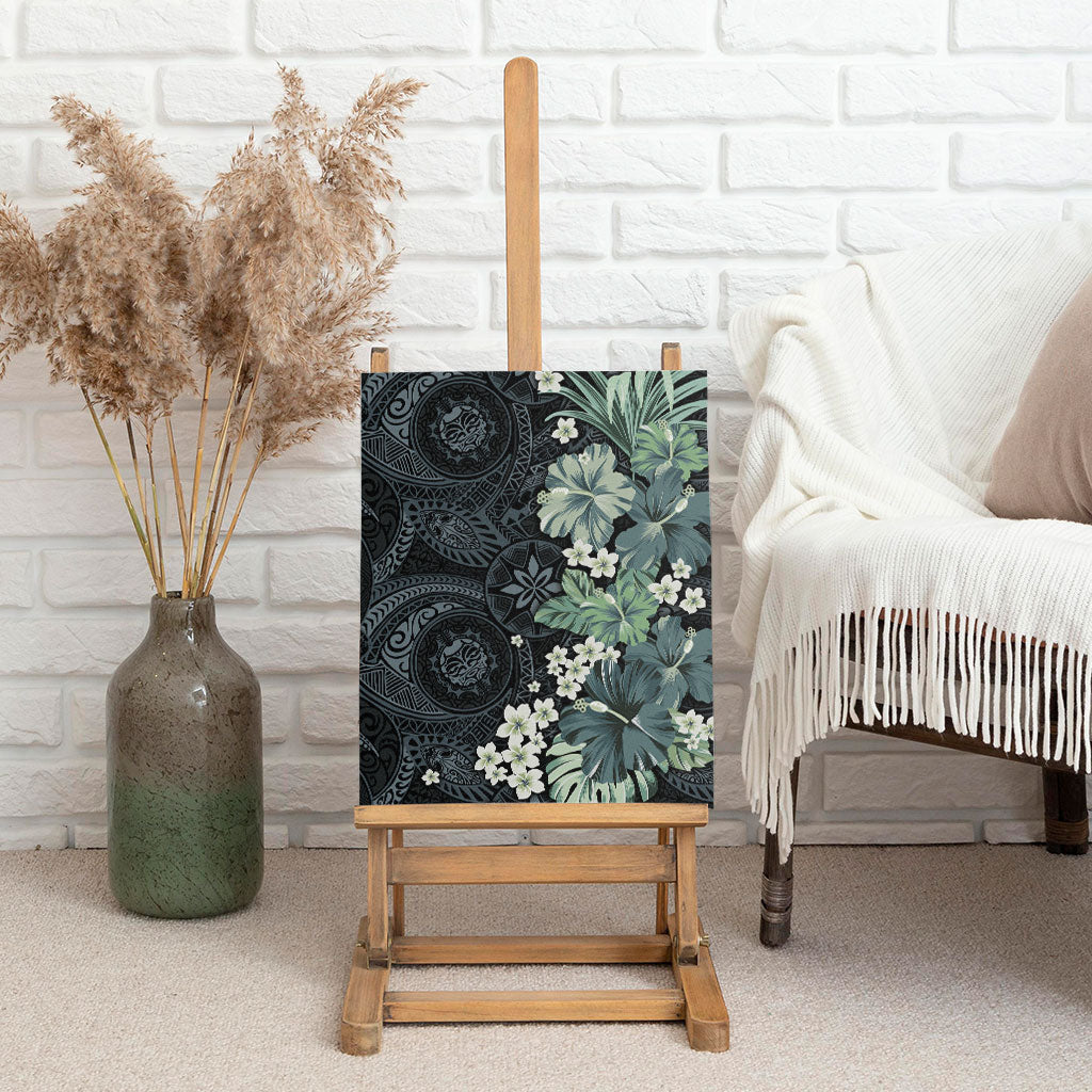 Pauliuli Hawai'i Hibiscus Canvas Wall Art Polynesian Tribal Tattoo Pattern Floral Elements