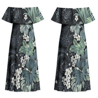 Pauliuli Hawai'i Hibiscus Couples Matching Off Shoulder Maxi Dress and Hawaiian Shirt Polynesian Tribal Tattoo Pattern Floral Elements