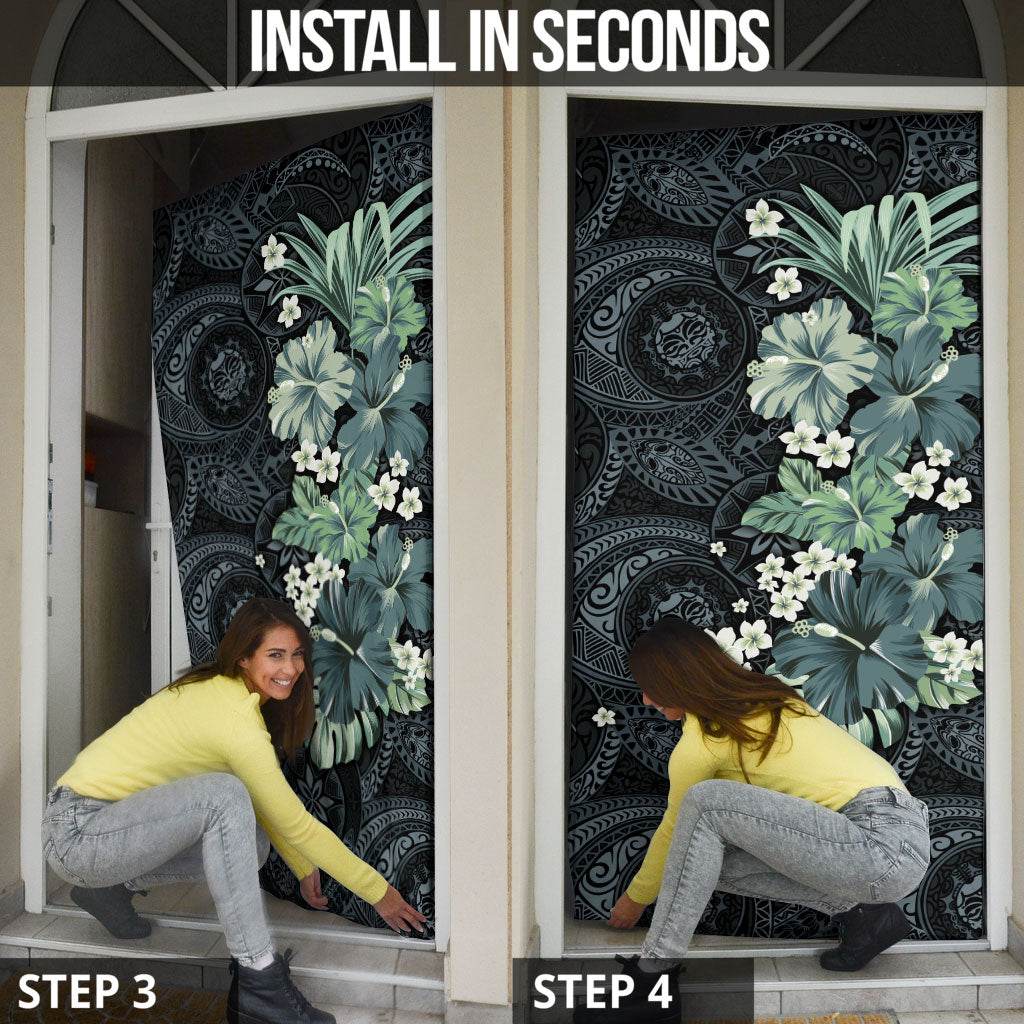 Pauliuli Hawai'i Hibiscus Door Cover Polynesian Tribal Tattoo Pattern Floral Elements