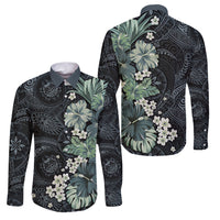 Pauliuli Hawai'i Hibiscus Family Matching Off The Shoulder Long Sleeve Dress and Hawaiian Shirt Polynesian Tribal Tattoo Pattern Floral Elements