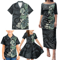 Pauliuli Hawai'i Hibiscus Family Matching Puletasi and Hawaiian Shirt Polynesian Tribal Tattoo Pattern Floral Elements