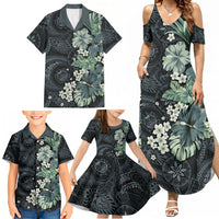 Pauliuli Hawai'i Hibiscus Family Matching Summer Maxi Dress and Hawaiian Shirt Polynesian Tribal Tattoo Pattern Floral Elements