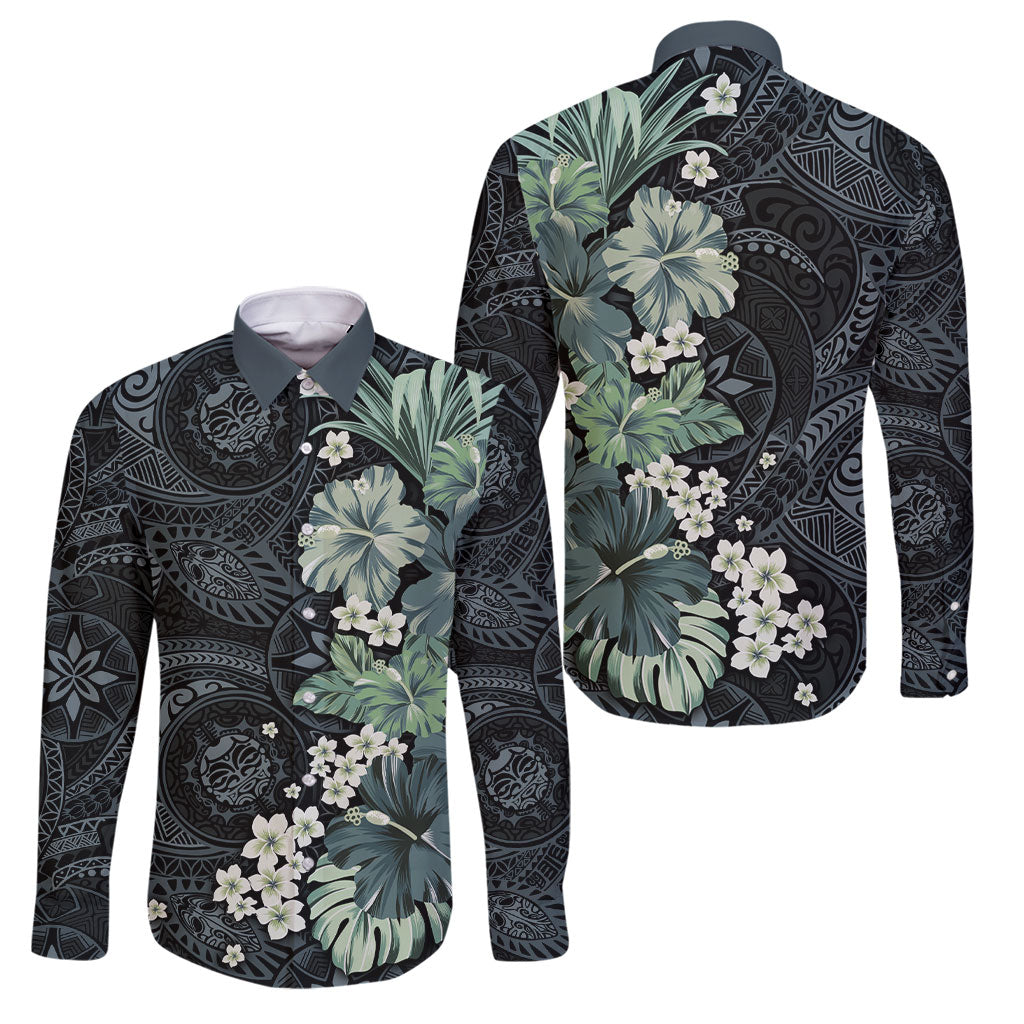 Pauliuli Hawai'i Hibiscus Family Matching Summer Maxi Dress and Hawaiian Shirt Polynesian Tribal Tattoo Pattern Floral Elements
