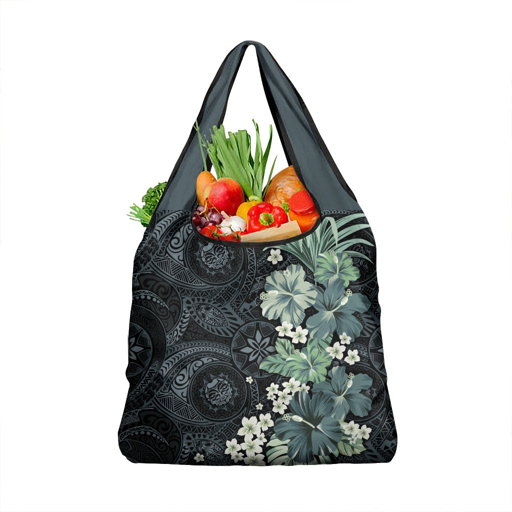 Pauliuli Hawai'i Hibiscus Grocery Bag Polynesian Tribal Tattoo Pattern Floral Elements