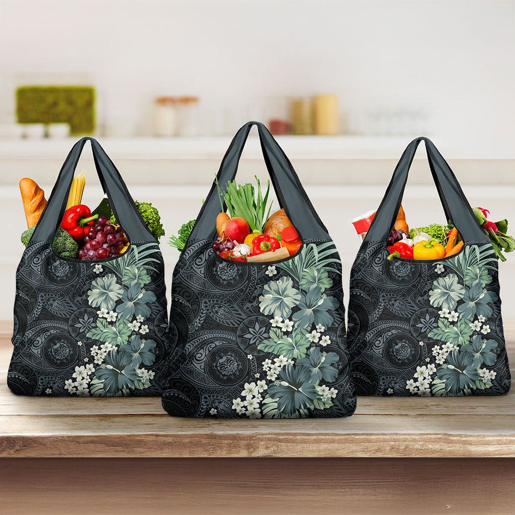 Pauliuli Hawai'i Hibiscus Grocery Bag Polynesian Tribal Tattoo Pattern Floral Elements