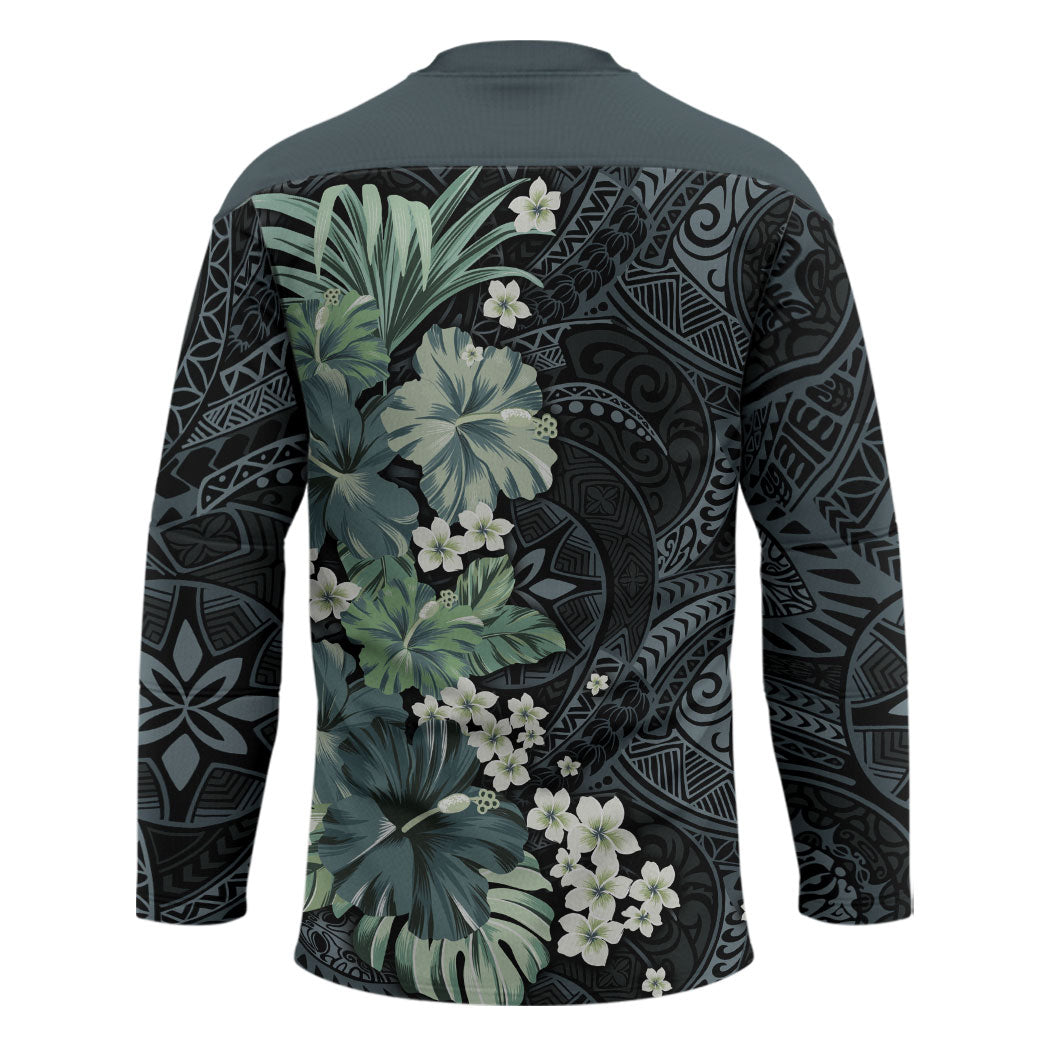 Pauliuli Hawai'i Hibiscus Hockey Jersey Polynesian Tribal Tattoo Pattern Floral Elements