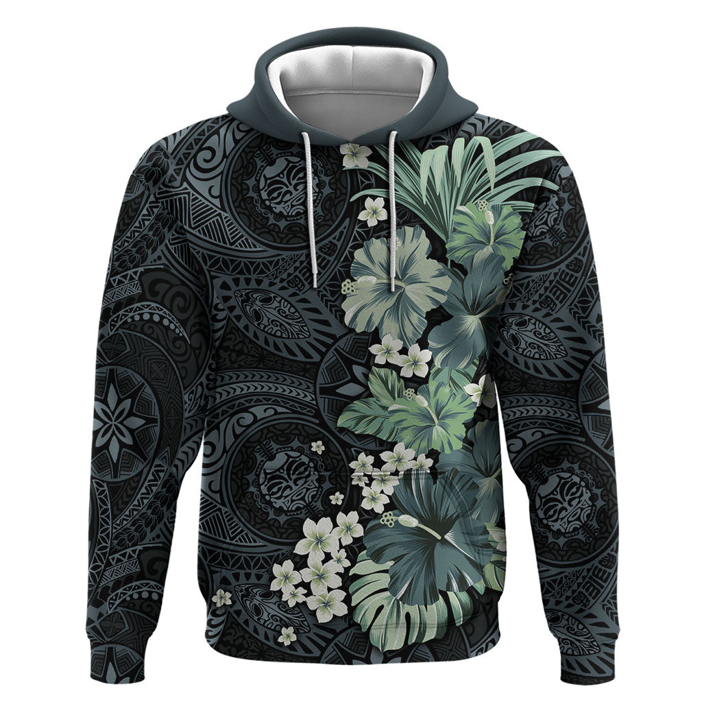 Pauliuli Hawai'i Hibiscus Hoodie Polynesian Tribal Tattoo Pattern Floral Elements