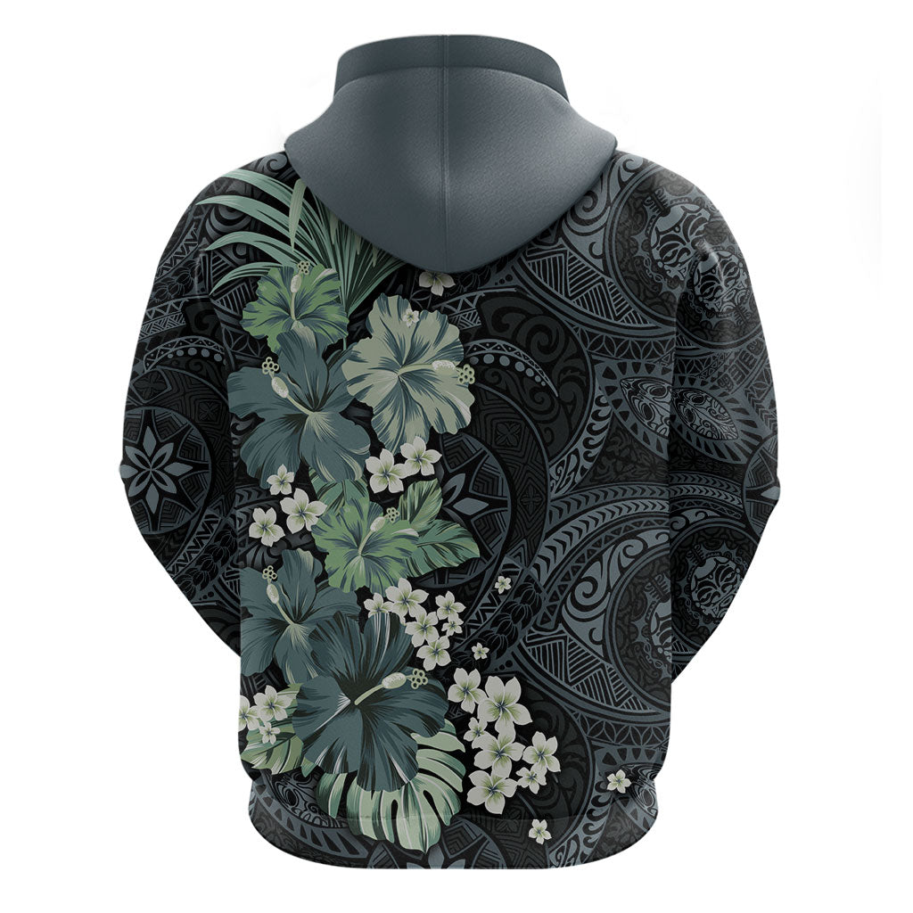 Pauliuli Hawai'i Hibiscus Hoodie Polynesian Tribal Tattoo Pattern Floral Elements