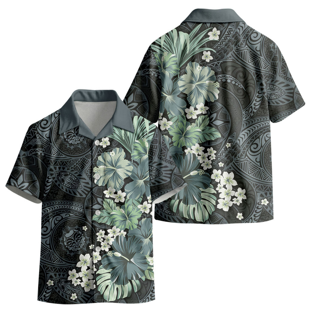 Pauliuli Hawai'i Hibiscus Kid Hawaiian Shirt Polynesian Tribal Tattoo Pattern Floral Elements