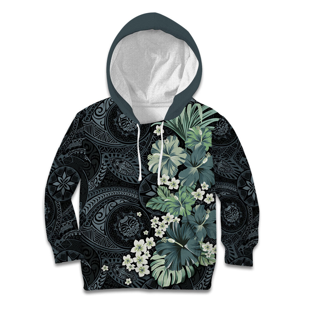 Pauliuli Hawai'i Hibiscus Kid Hoodie Polynesian Tribal Tattoo Pattern Floral Elements