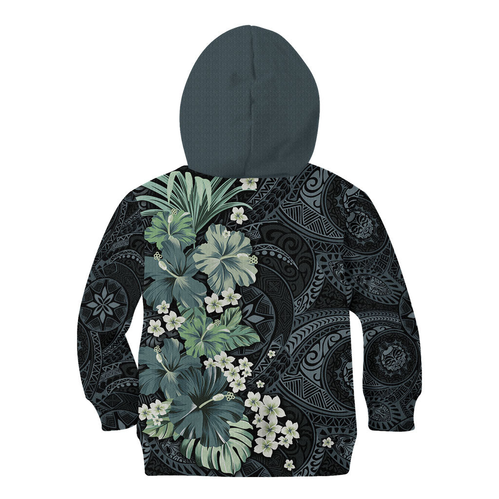 Pauliuli Hawai'i Hibiscus Kid Hoodie Polynesian Tribal Tattoo Pattern Floral Elements