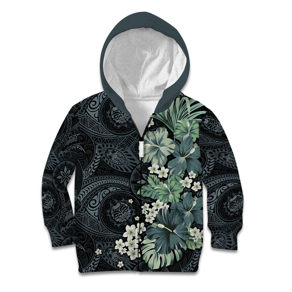 Pauliuli Hawai'i Hibiscus Kid Hoodie Polynesian Tribal Tattoo Pattern Floral Elements