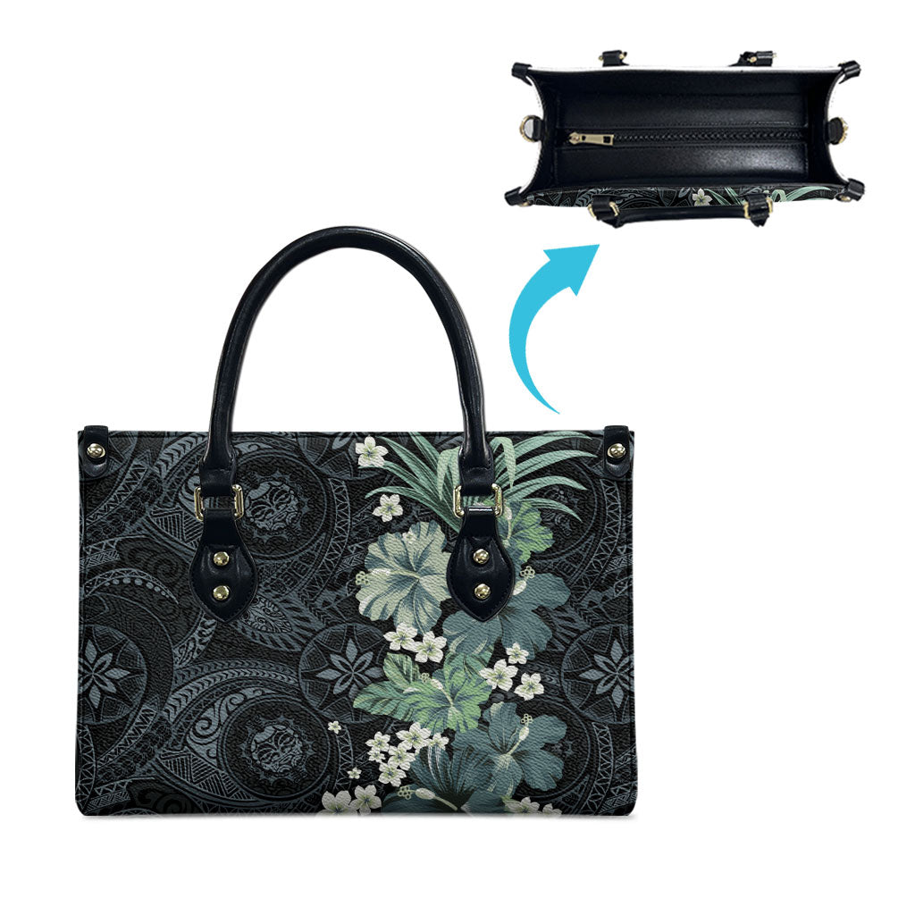 Pauliuli Hawai'i Hibiscus Leather Bag Polynesian Tribal Tattoo Pattern Floral Elements