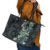 Pauliuli Hawai'i Hibiscus Leather Tote Bag Polynesian Tribal Tattoo Pattern Floral Elements