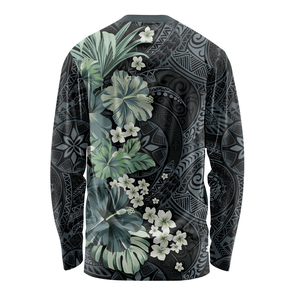 Pauliuli Hawai'i Hibiscus Long Sleeve Shirt Polynesian Tribal Tattoo Pattern Floral Elements